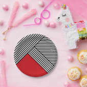 赤い三角形のストライプ白黒の ペーパープレート (パーティー)