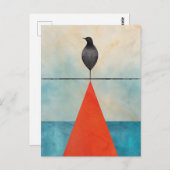 赤い三角形の上の黒い鳥 ポストカード (正面/裏面)