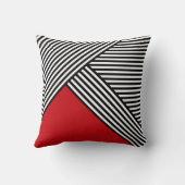 赤い三角形を持つ白ストライプ黒の クッション (裏面)