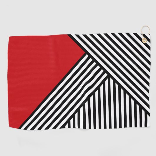 赤い三角形を持つ白ストライプ黒の ゴルフタオル (横)