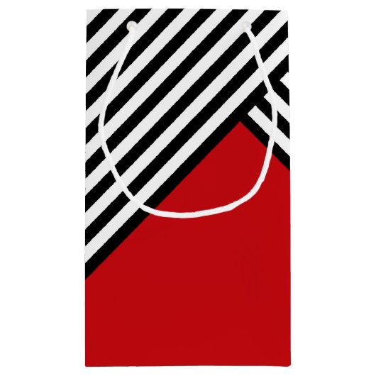 赤い三角形を持つ白ストライプ黒の スモールペーパーバッグ (裏面)