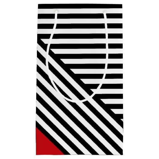 赤い三角形を持つ白ストライプ黒の スモールペーパーバッグ (正面)