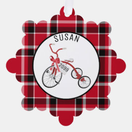 赤い三輪車の幼児の子供 – ギフトラベル- オーナメントカード