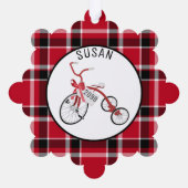 赤い三輪車の幼児の子供 – ギフトラベル- オーナメントカード (裏面)