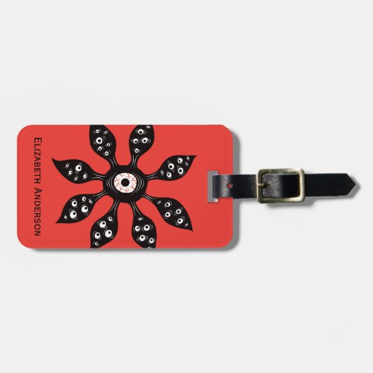 赤い不気味な目のモンスター ラゲッジタグ (正面横)