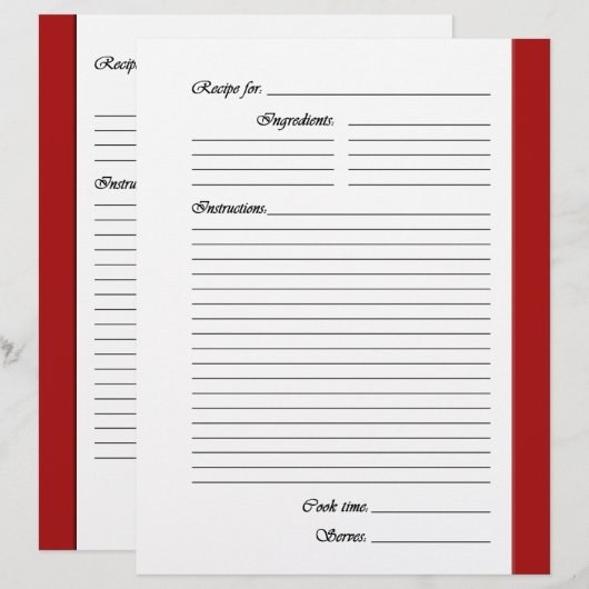 赤い両面レシピページ (正面/裏面)