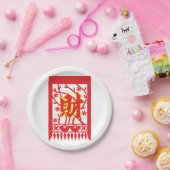 赤い中国の封筒デザインと繁栄のシンボル ペーパープレート (パーティー)