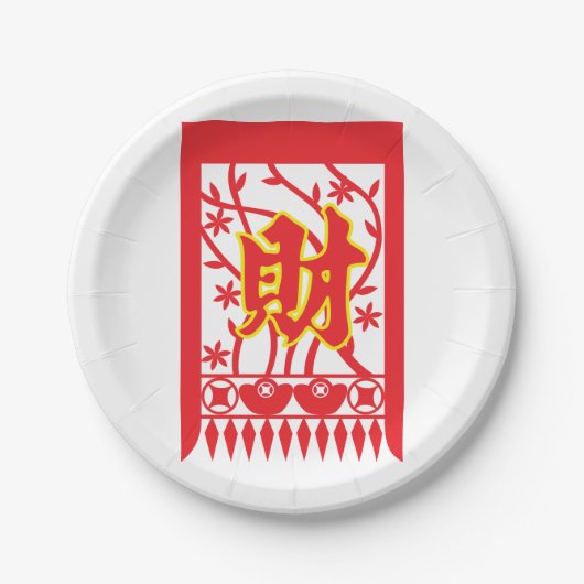 赤い中国の封筒デザインと繁栄のシンボル ペーパープレート (正面)