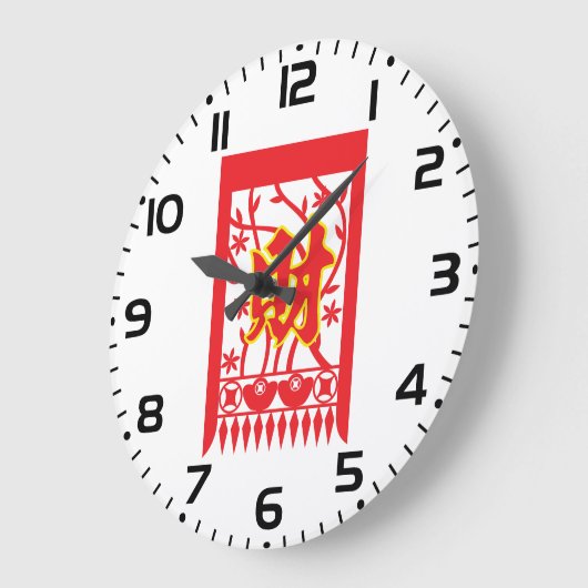 赤い中国の封筒デザインと繁栄のシンボル ラージ壁時計 (傾斜)