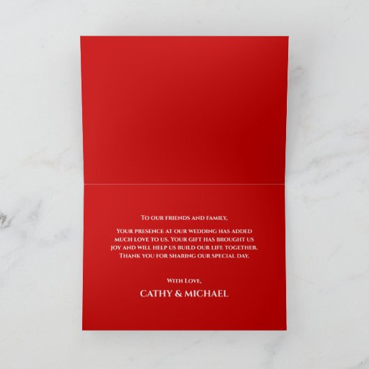 赤い中国の庭結婚のフローラの二重の幸福 サンキューカード (内部)