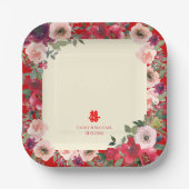 赤い中国の庭結婚のフローラの二重の幸福 ペーパープレート (正面)