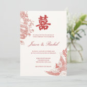 赤い中国の結婚式招待状 ドラゴンとフェニックス 招待状 (スタンド正面)