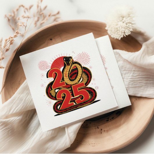 赤い中国の金ゴールドのヘビの月の新年 スタンダードカクテルナプキン