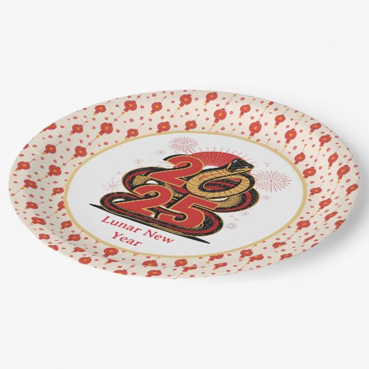 赤い中国の金ゴールドのヘビの月の新年 ペーパープレート (アングル)
