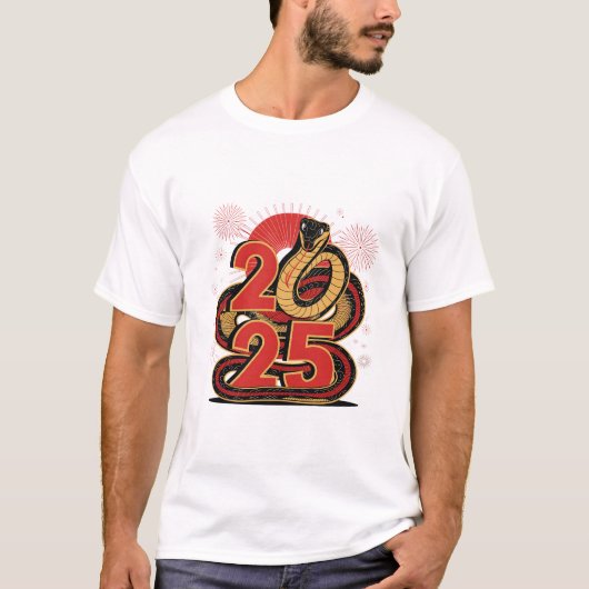 赤い中国の金ゴールドのヘビの月の新年 Tシャツ (正面)