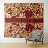 赤い中国の金ゴールドの折り返し タペストリー (インサイチュ(横))