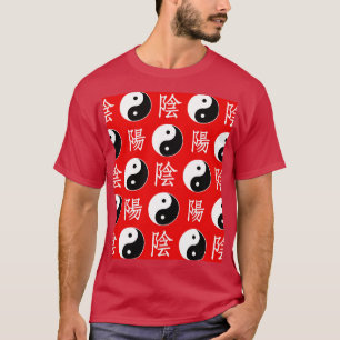 赤い中国の陰陽パターン Tシャツ