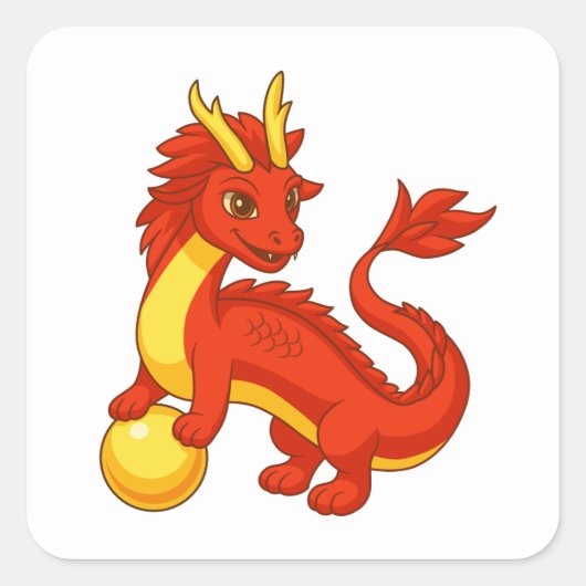 赤い中国の龍 スクエアシール (正面)