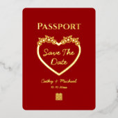 赤い中国風結婚証明書 Save the Date 箔招待状 (正面)