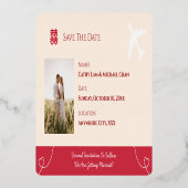 赤い中国風結婚証明書 Save the Date 箔招待状 (裏面)