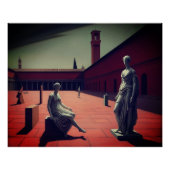 赤い中庭（像あり） | 形而上学的アート ポスター (正面)