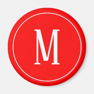 赤い丸い磁石にモノグラム白 マグネット