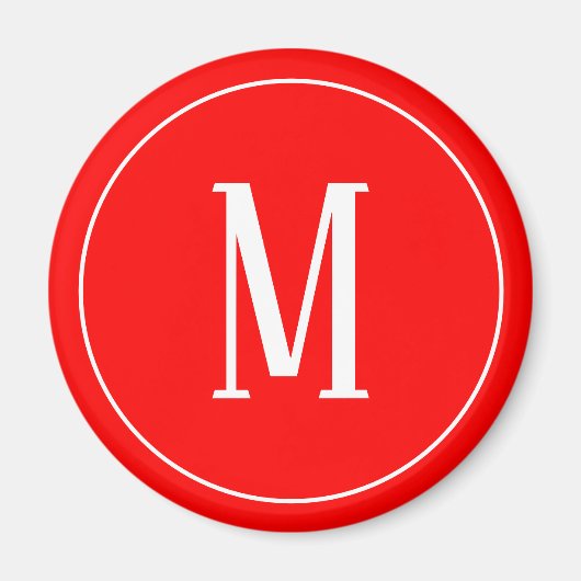 赤い丸い磁石にモノグラム白 マグネット (正面)