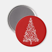 赤い丸い磁石の白いクリスマスツリー マグネット (正面/裏面)
