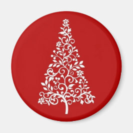 赤い丸い磁石の白いクリスマスツリー マグネット