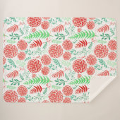 赤い丸い花の緑葉の模様 シェルパブランケット (正面(横))