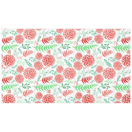赤い丸い花の緑葉の模様 テーブルクロス (正面(横))