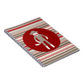 赤い丸に可愛いソックモンキーレッドブラウンストライプズ ノートブック (右側)