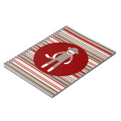 赤い丸に可愛いソックモンキーレッドブラウンストライプズ ノートブック (左側)