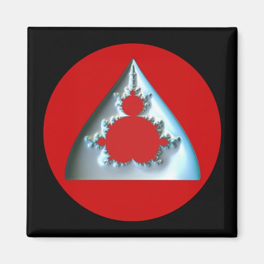 赤い丸のグラディエント銀マンデルブロー マグネット (正面)