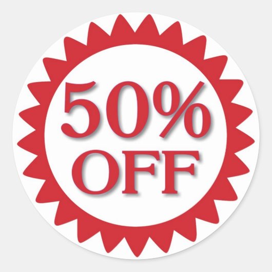 赤い丸のシールを50%オフ販売 ラウンドシール (正面)