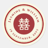 赤い丸のフレーム二重中国の幸福結婚の ラウンドシール (正面)