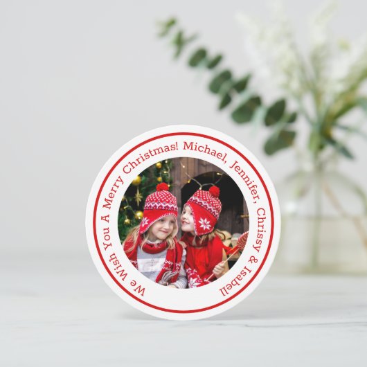 赤い丸の写真メッセージとクリスマスの名前を追加 シーズンカード (スタンド正面)