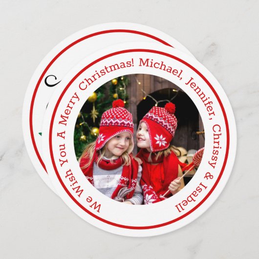 赤い丸の写真メッセージとクリスマスの名前を追加 シーズンカード (正面/裏面)