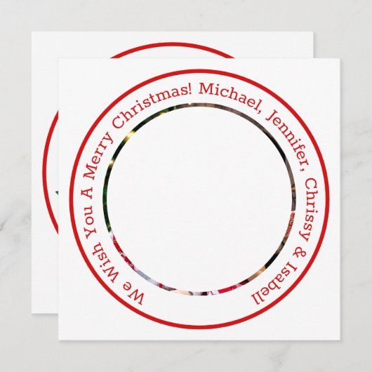 赤い丸の写真メッセージとクリスマスの名前を追加 シーズンカード (正面/裏面)