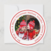 赤い丸の写真メッセージとクリスマスの名前を追加 シーズンカード (正面)