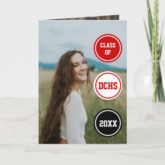 赤い丸の写真卒業 招待状 (正面)