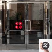 赤い丸の窓の上に販売標識の白い文字を貼る ウィンドウサイン (オフィスドア)