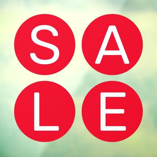 赤い丸の窓の上に販売標識の白い文字を貼る ウィンドウサイン (シート3)