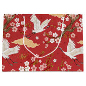 赤い丹頂鶴の桜柄 (2) ラージペーパーバッグ (正面)