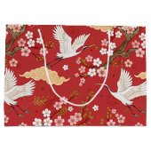赤い丹頂鶴の桜柄 (2) ラージペーパーバッグ (裏面)