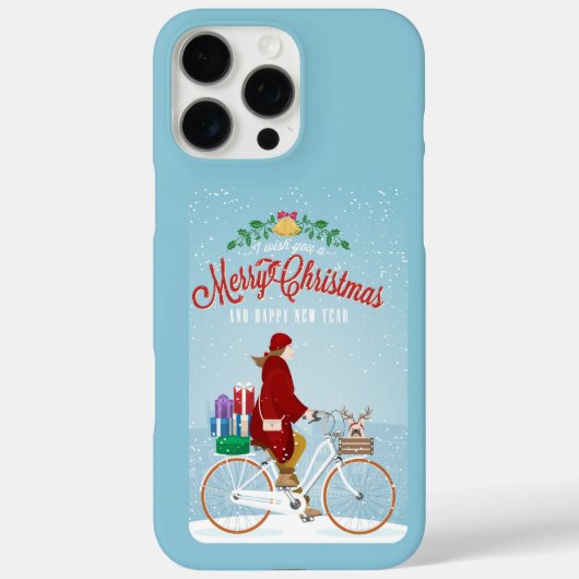 赤い乗り自転車メリークリスマスフォンの女性 Case-Mate iPhoneケース (裏面)