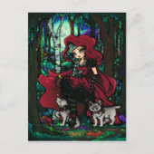 赤い乗馬フードのおとぎ話の芸術の郵便はがき ポストカード (正面)