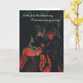 赤い乗馬フードの狼人間のハロウィンの挨拶状 カード (黄色い花)