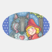 赤い乗馬フード、狼もバレンタインにハグが必要 楕円形シール (正面)