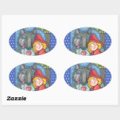 赤い乗馬フード、狼もバレンタインにハグが必要 楕円形シール (シート)